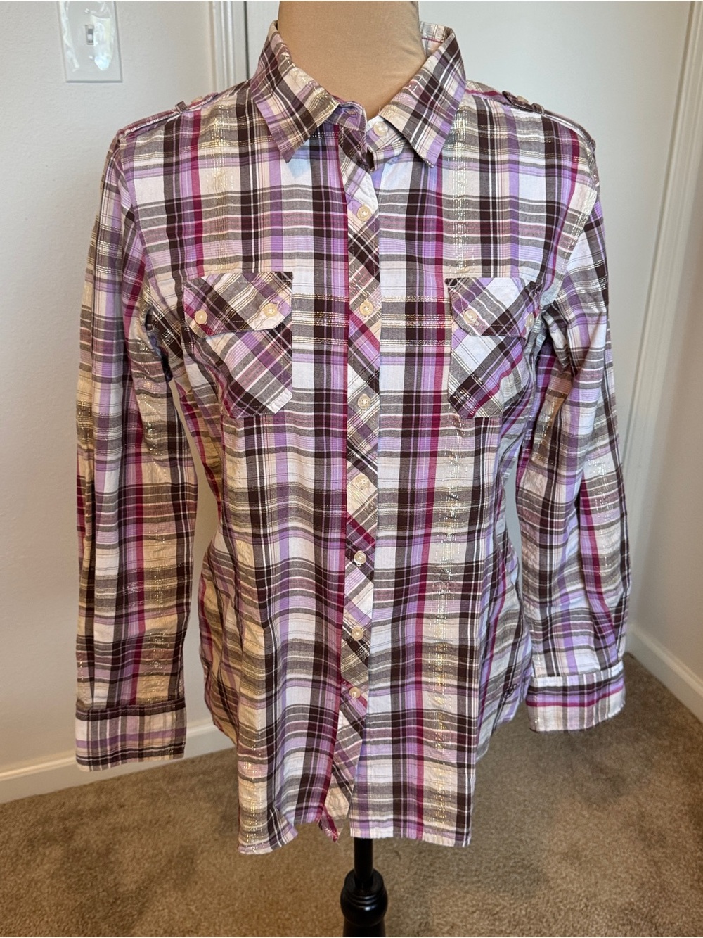 Ariat Purple and White Plaid Button-Down Shirt
